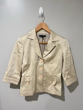 Lafayette 148 New York Cream Short Sleeve Button & Pocket Blazer